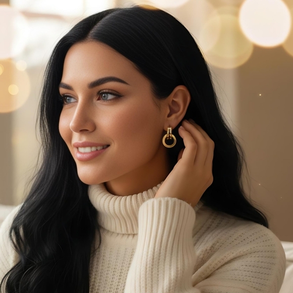 ๐Double Loop 18K Gold Plated 316L Stainless Steel Dainty Earringsโจ2-Way Wear - Picture 3 of 11